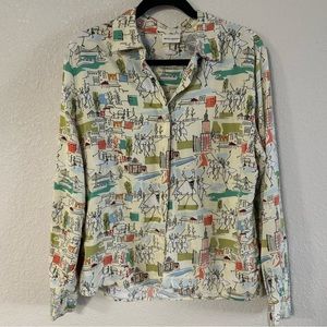 White Stag City Novelty Button Up Long Sleeve Shirt size large